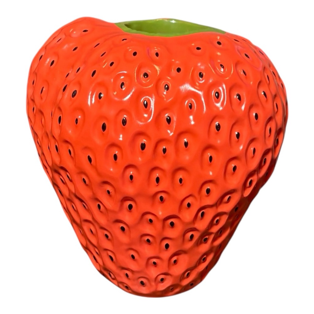 Vibrant Strawberry Shaped Vase 7.5 Inch Cottagecore, Maximalist Decor, Fruitcore